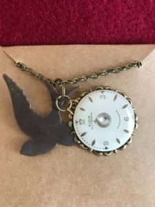 Round Elgin watch face with flying bird Necklace