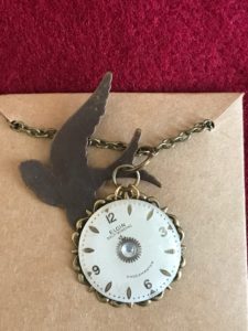 Round Elgin watch face with flying bird Necklace