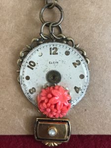 Round Elgin Watch face with pink flowers Necklace