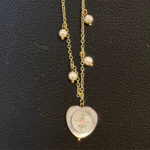 Necklace, Heart Shaped White Pendant with Round Elgin Watch Face