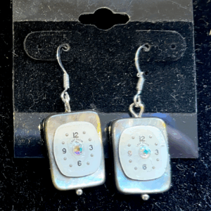 Earrings, Lady Elgin Watch Face on rectangle stone
