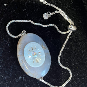 Bracelet, Oval White Stone with Oval Lady Elgin Watch Face Adjustable Bracelet