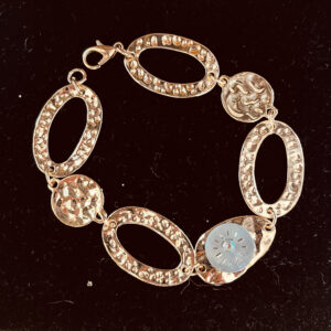 Bracelet, Gold colored hammered Pendants and Circle Elgin Watch Face