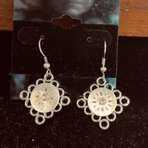 Earrings, Elgin Watch on Silver Circles