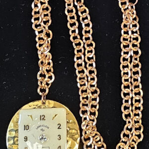 Necklace,  gold tone 1 1/4" round with rectangle watch face, 18" chain, lobster clasp