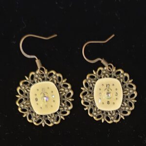 Earrings Lady Elgin Watch face Bronze tone 1" Round with fishhook