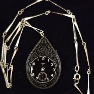 Necklace, Teardrop with Black Elgin watch face