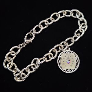 Bracelet, silver toned links, round charm, square Lady Elgin watch face