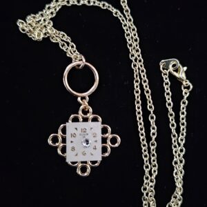 Necklace, gold toned square pendant , square  Elgin Watch Face