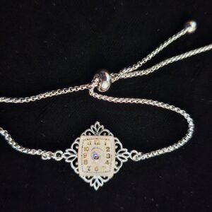 Bracelet, silver toned adjustable, square Lady Elgin Watch face